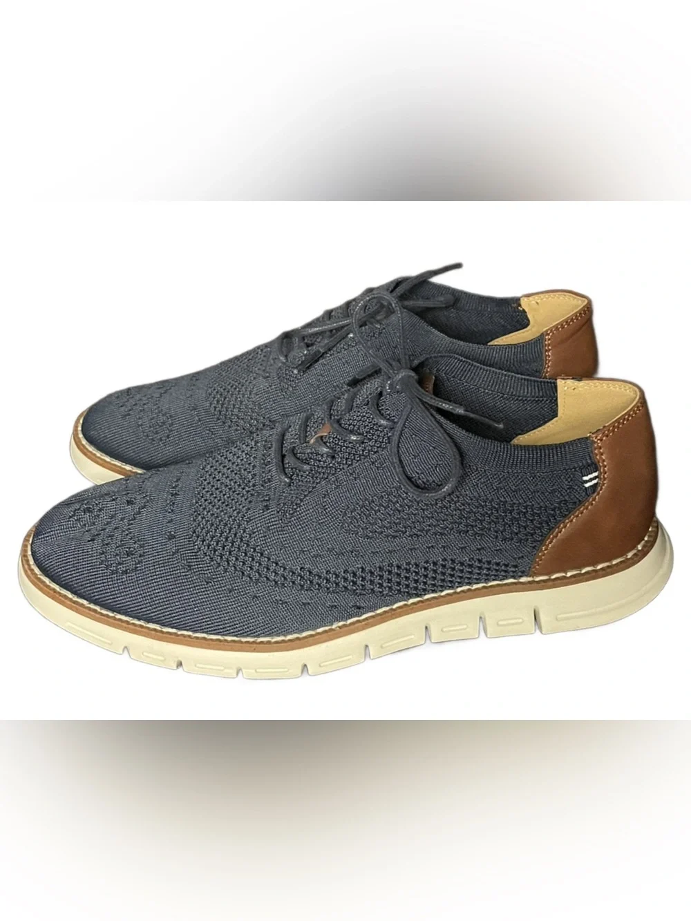 Nautica Men's Knit Casual Lace-Up Shoes - Navy Blue with Brown Trim (Size: 10)